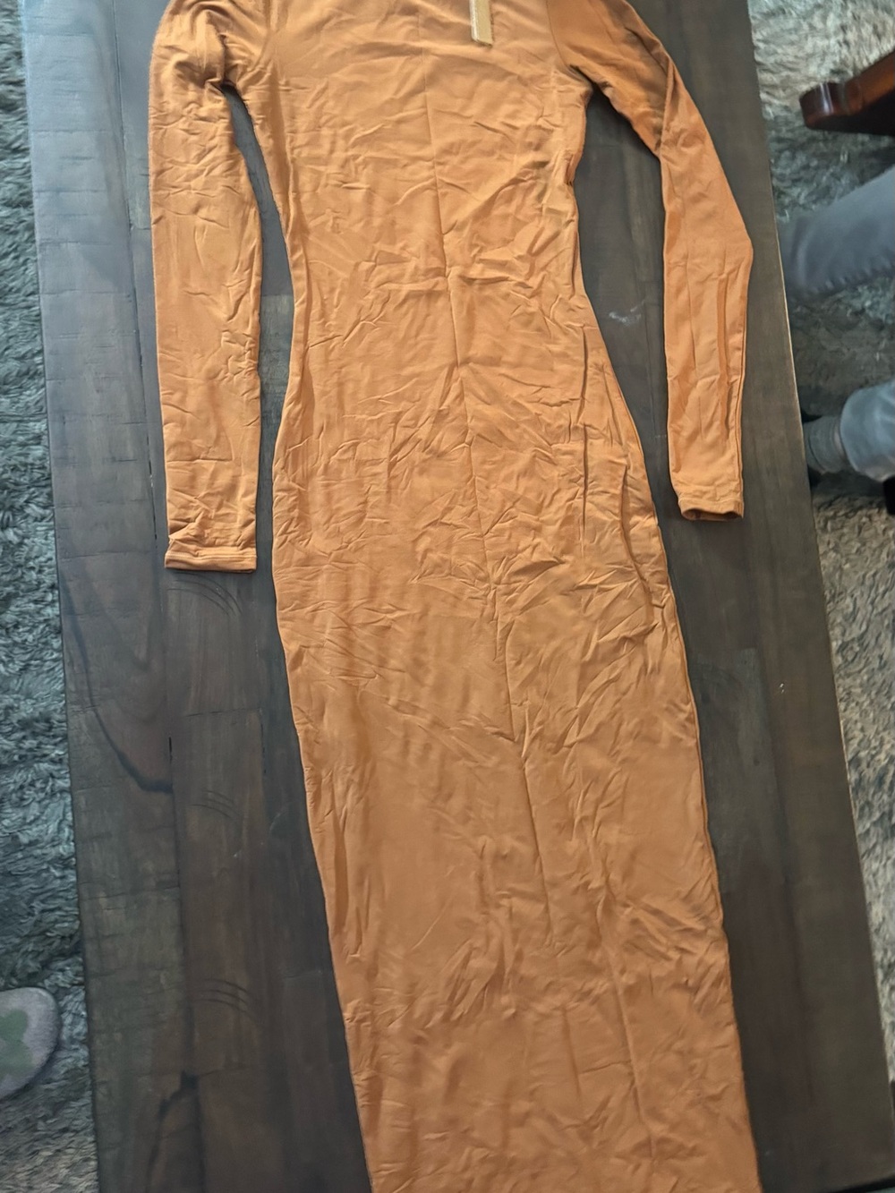 SKIMS Long Sleeve Maxi Dress in Camel Brown